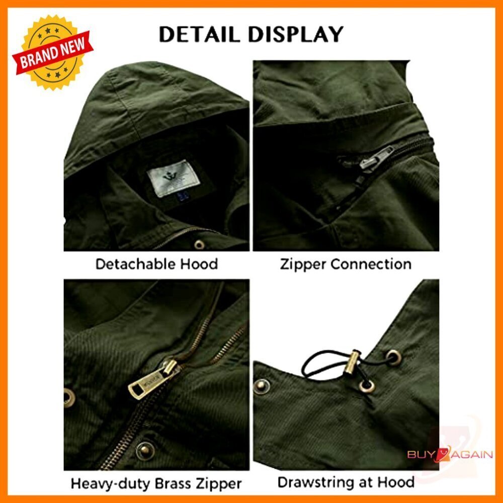 Lightweight Cotton Anorak Jacket Military Style Hooded Casual Chic Oversized Fit - Picture 6 of 7